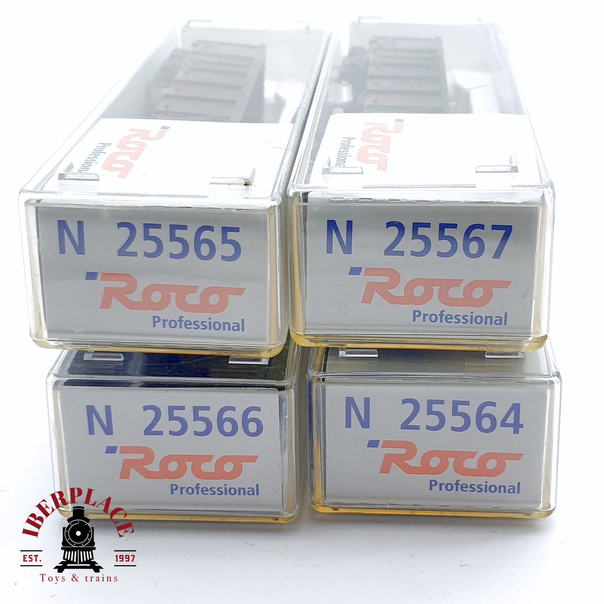 ♻️ 2da mano - Roco 4x 25564/65/66/67 vagones de borde alto DB envejecidos N escala 1:160