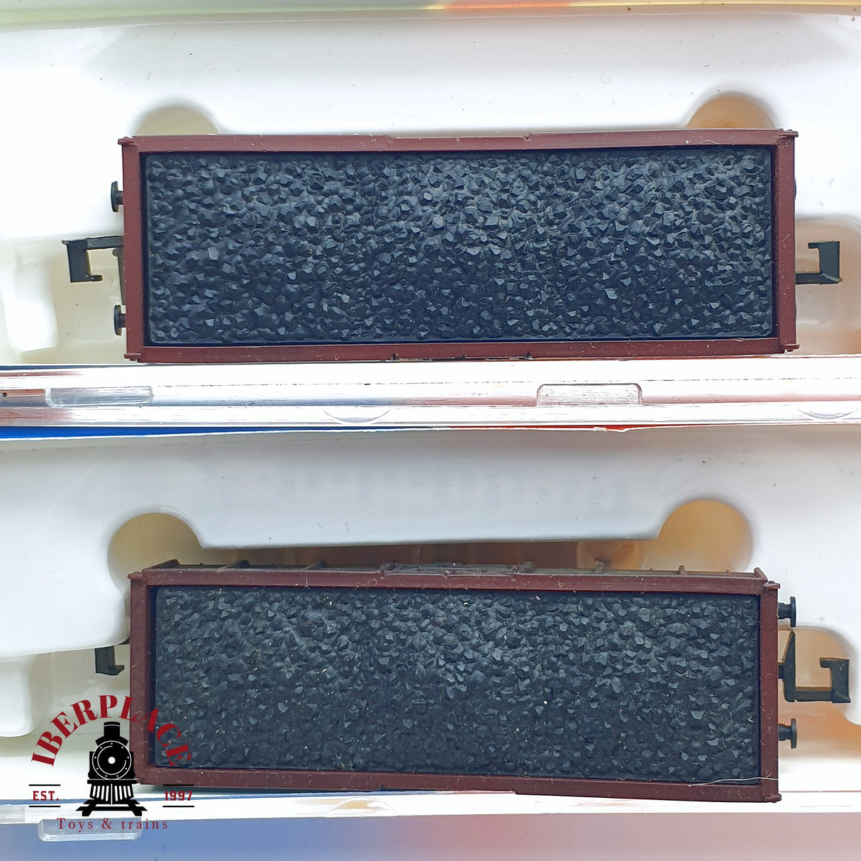 ♻️ 2da mano - Roco 2x 25086 vagones de borde alto con carbón EUROP SNCF N escala 1:160