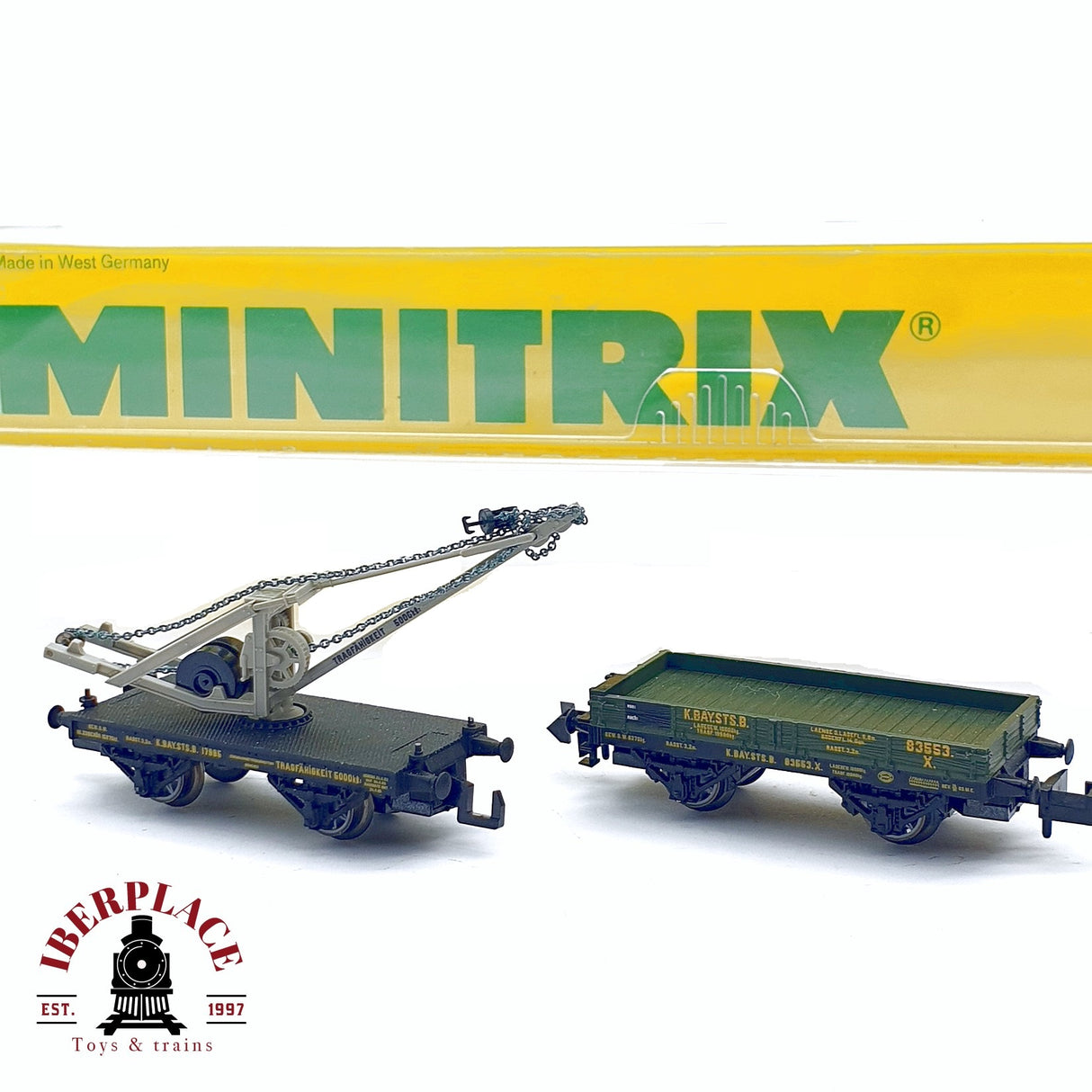 ♻️ 2da mano - Minitrix 13238 set de vagones grúa K.Bay.Sts.B N escala 1:160