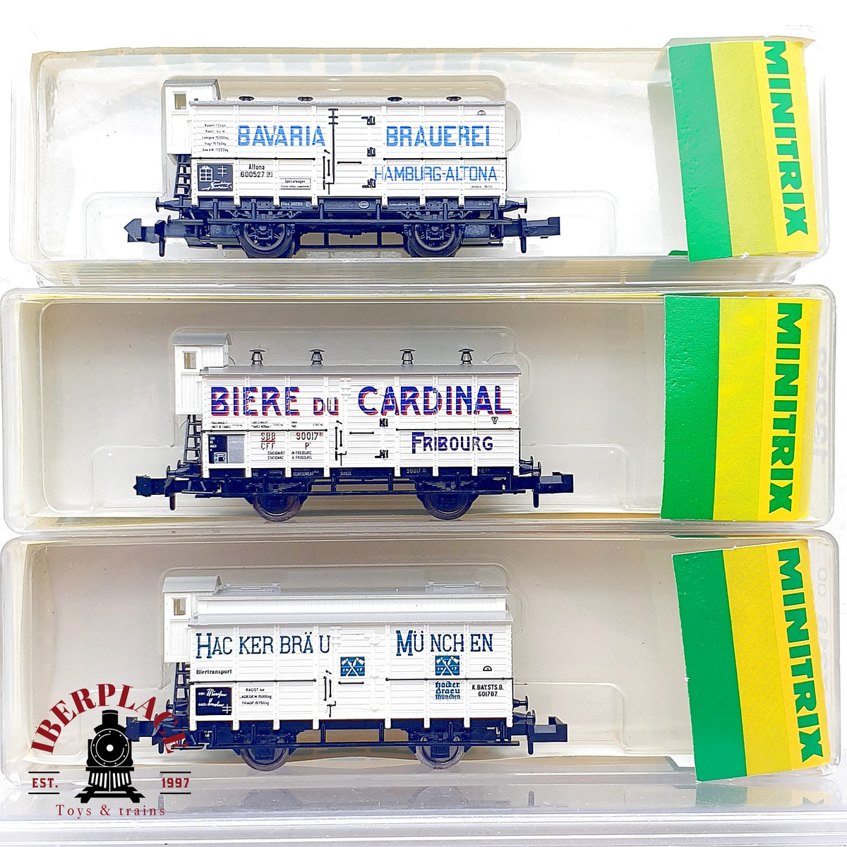 ♻️ Minitrix Lote 3 Vagones Garita Bavaria Cardinal Hacker Brau Ep I escala N 1:160