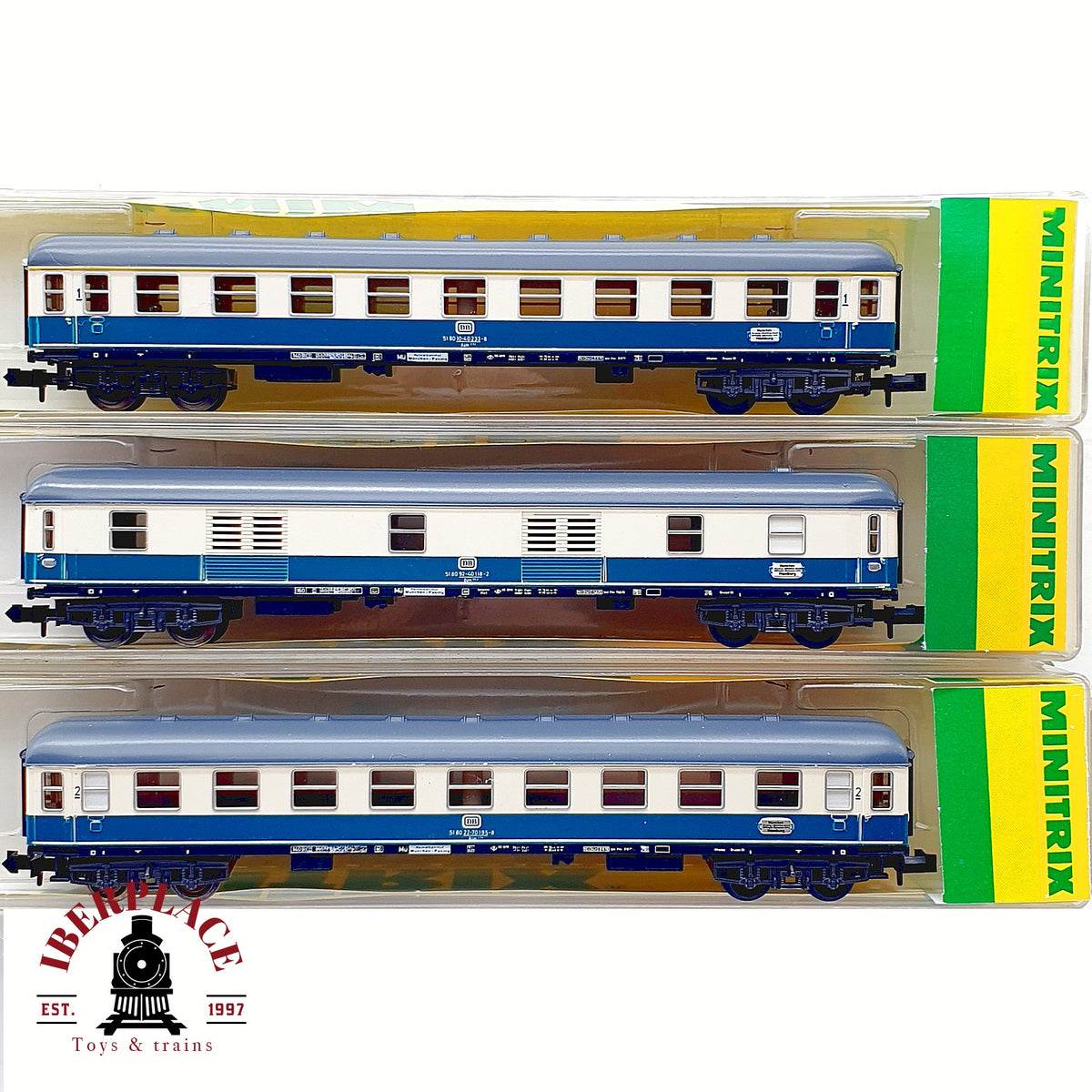 ♻️ Minitrix 13074 13075 13076 Set 3x vagones expreso DB Ep IV N 1:160