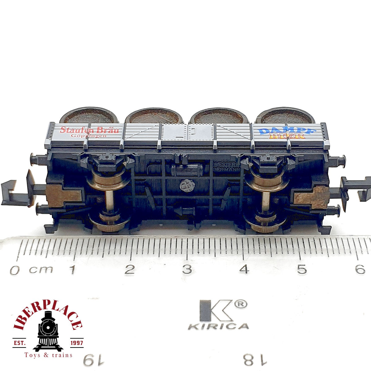 ♻️ Minitrix 13805 Vagon Bordes Altos Carga Toneles Staufen Brau DB Ep III escala N 1:160