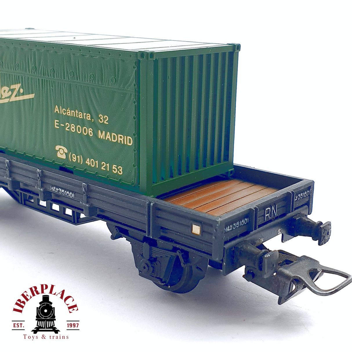 ♻️ 2da mano - DC Electrotren vagón plataforma con contenedor González RENFE H0 escala 1:87