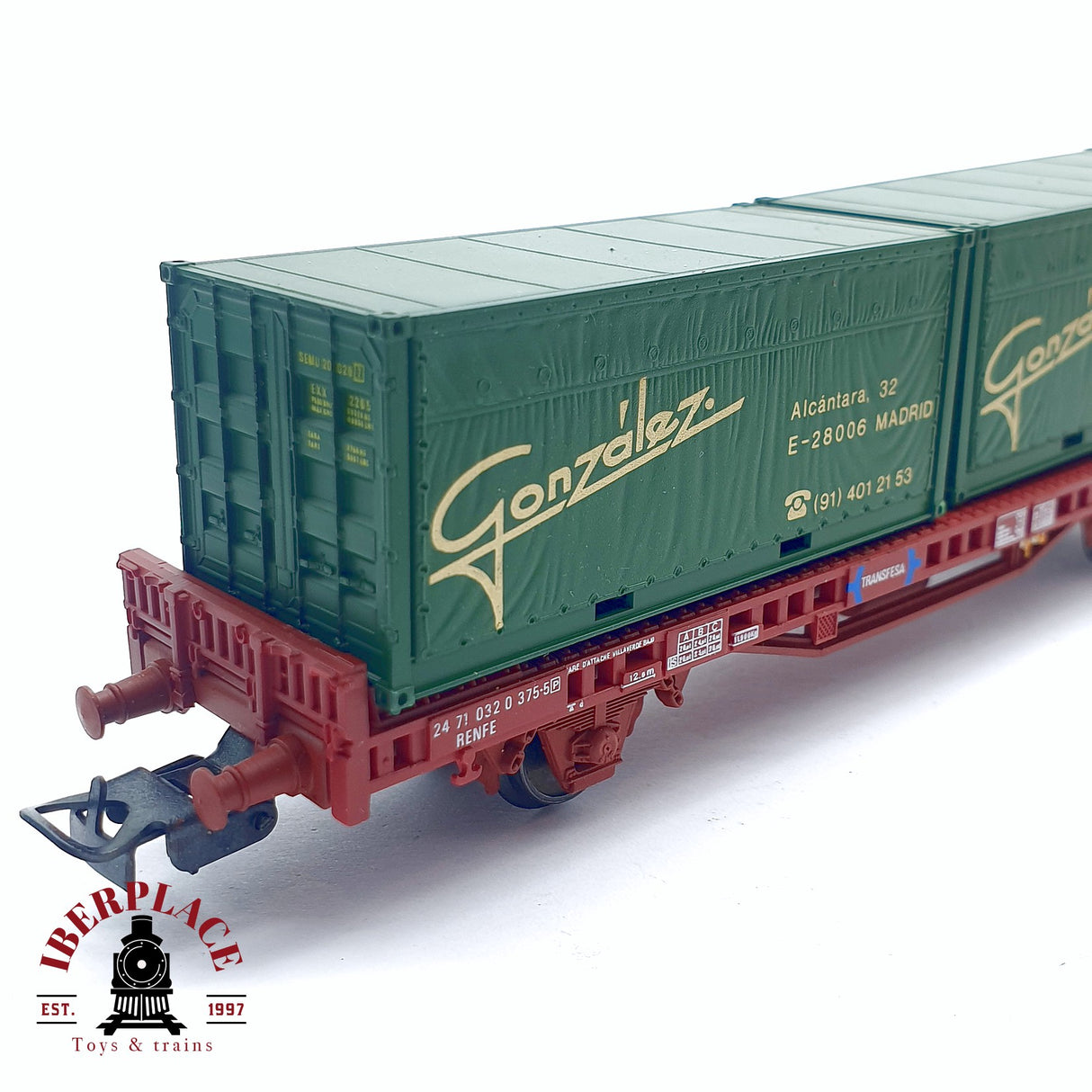 ♻️ 2da mano - DC Electrotren 1440 plataforma con contenedores Gonzales Transfesa RENFE H0 escala 1:87