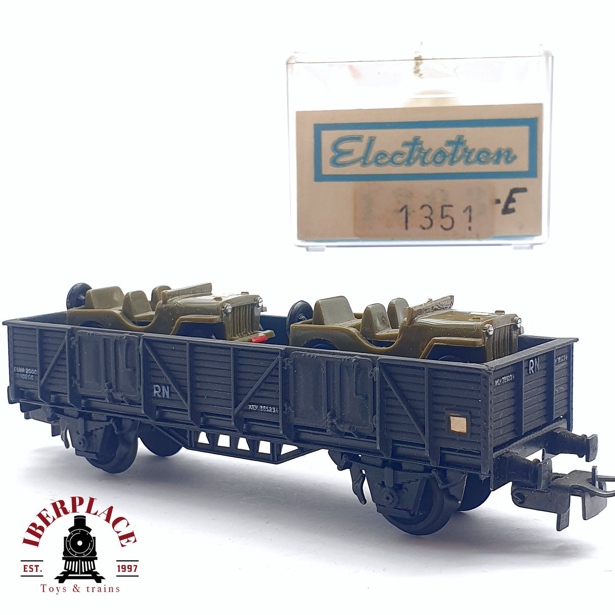 ♻️ 2da mano - DC Electrotren 1351 vagón de bordes altos con coches de carga RENFE H0 escala 1:87