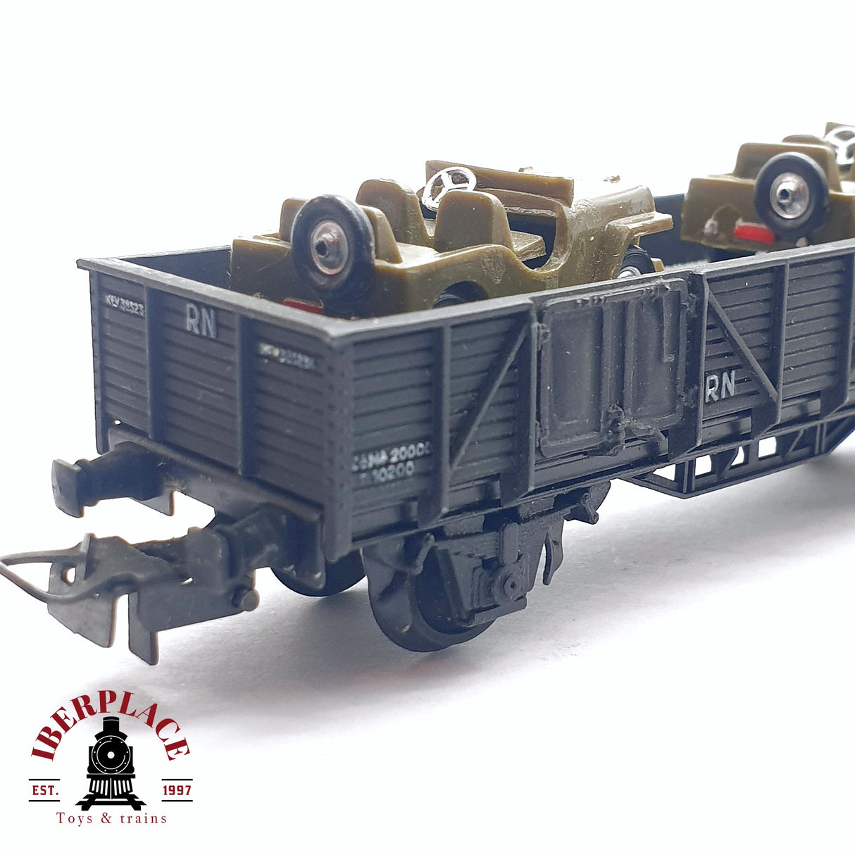 ♻️ 2da mano - DC Electrotren 1351 vagón de bordes altos con coches de carga RENFE H0 escala 1:87