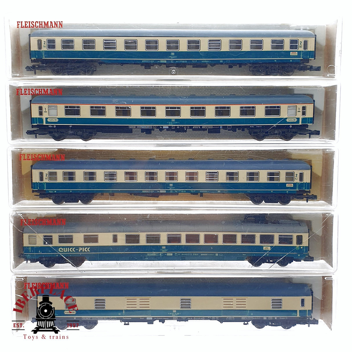 ♻️ 2da mano - 4x Fleischmann 7432 8190 8100 8199 vagones pasajeros y equipaje DB N escala 1:160
