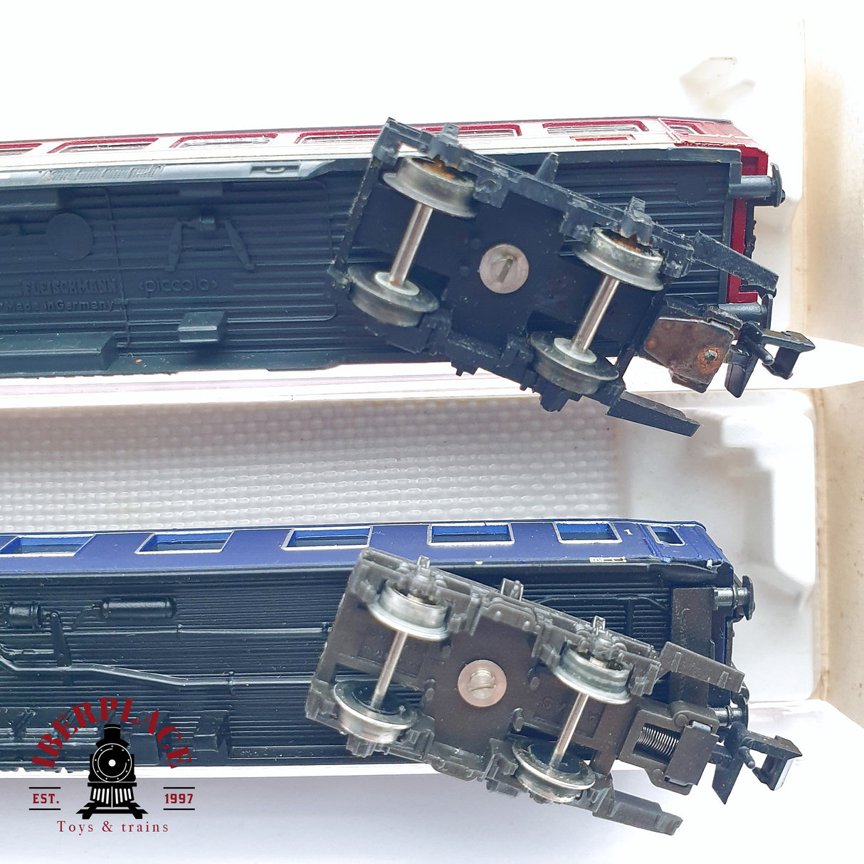 ♻️ 2da mano - 4x Fleischmann vagones pasajeros, equipajes, restaurante DB N escala 1:160