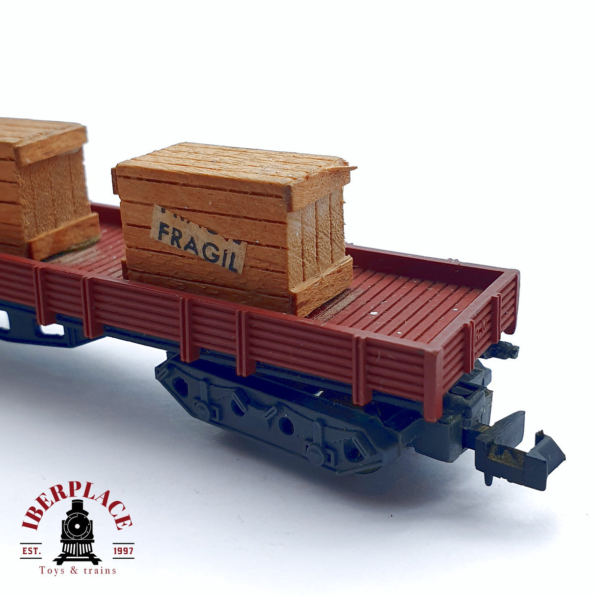 ♻️ 2da mano - IBERTREN vagón mercancias de borde bajo con carga RENFE N escala 1:160