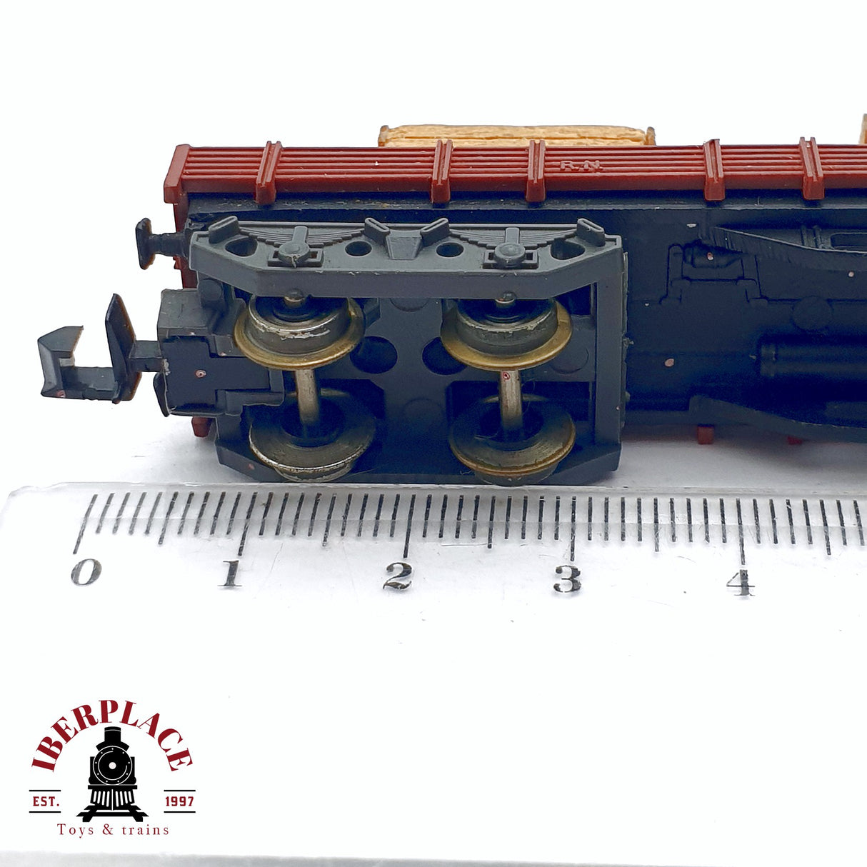 ♻️ 2da mano - IBERTREN vagón mercancias de borde bajo con carga RENFE N escala 1:160