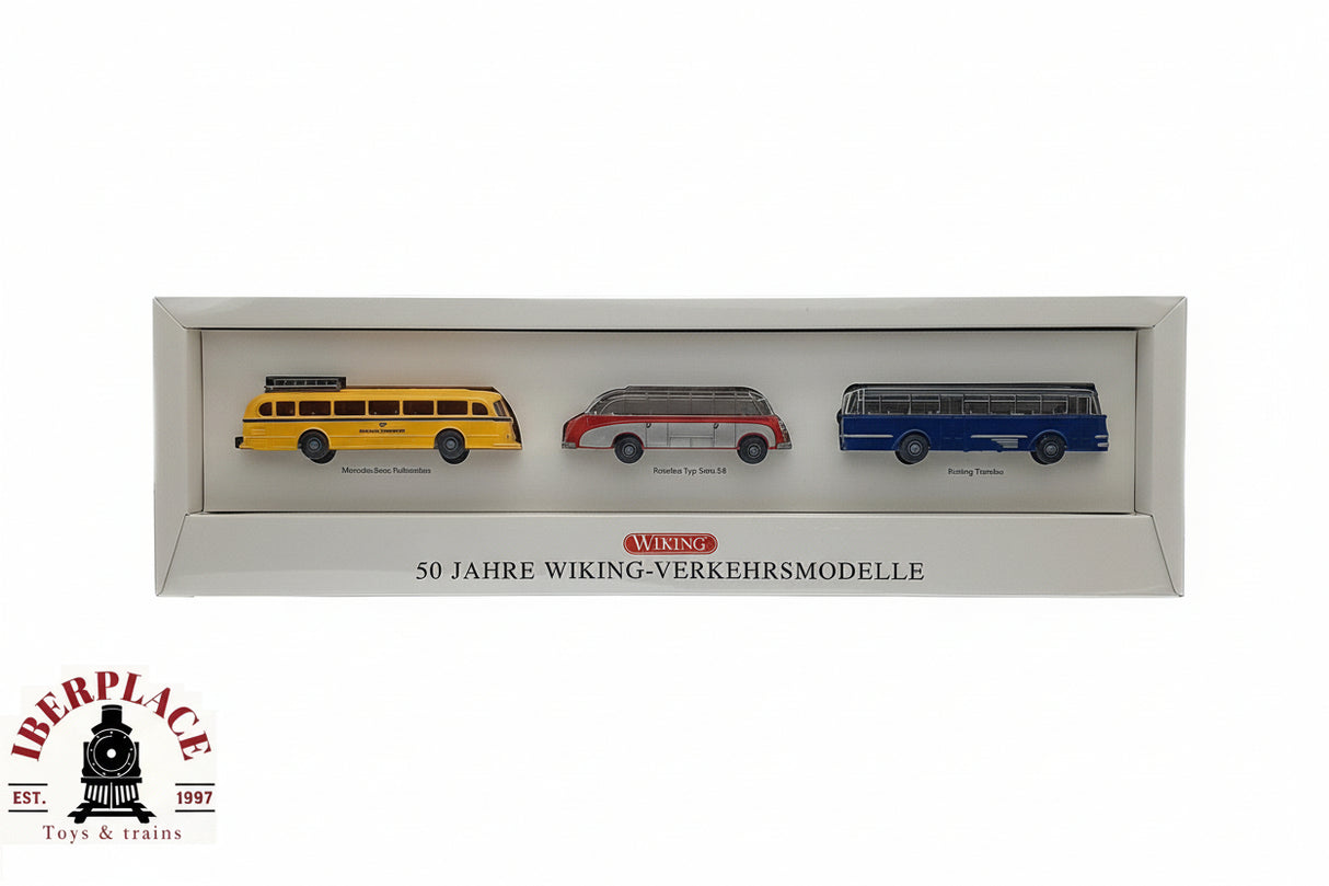 WIKING set de buses 50 años Mercedes Benz, Setra S8, Bussing Trambus H0 escala 1:87