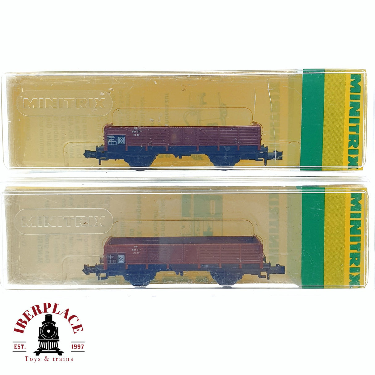 ♻️ 2da mano - Minitrix 2x 3251 vagones de borde bajo DB N escala 1:160