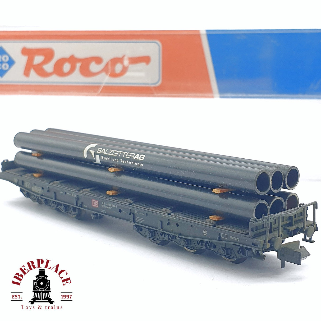 ♻️ 2da mano - Fleischmann 25315 vagón plataforma con tubos Salzgitter AG N escala 1:160