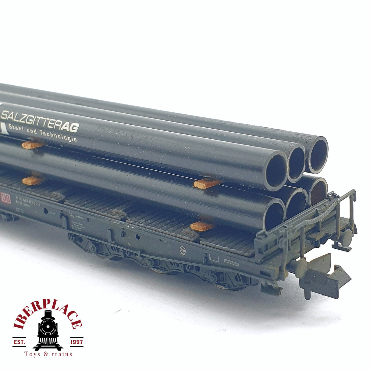 ♻️ 2da mano - Fleischmann 25315 vagón plataforma con tubos Salzgitter AG N escala 1:160