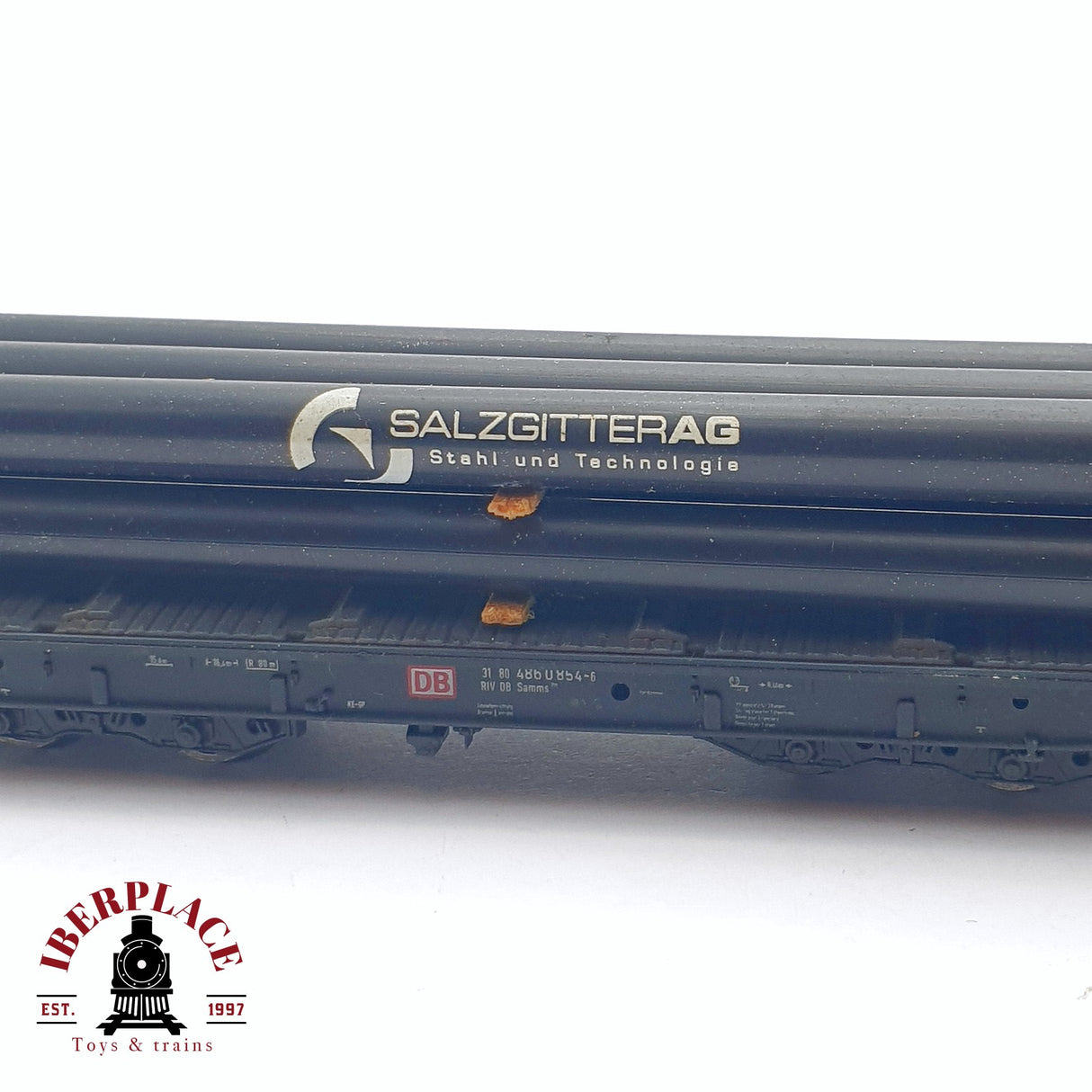 ♻️ 2da mano - Fleischmann 25315 vagón plataforma con tubos Salzgitter AG N escala 1:160