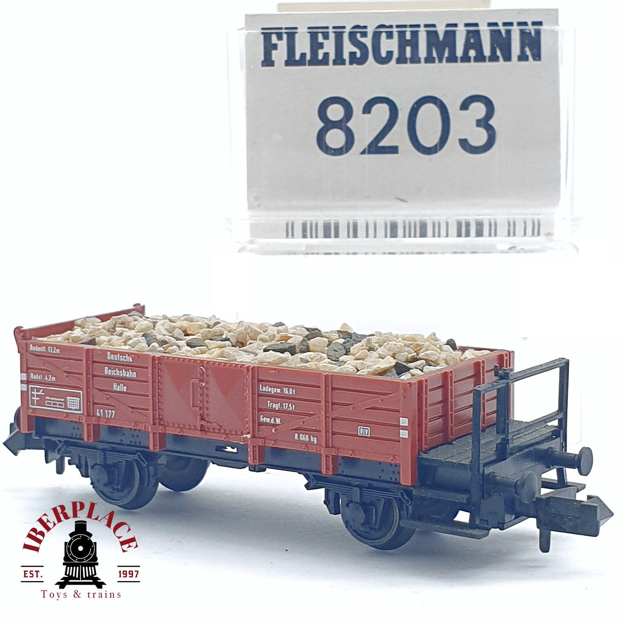 ♻️ 2da mano - Fleischmann 8203 vagón abierto con piedras DR N escala 1:160