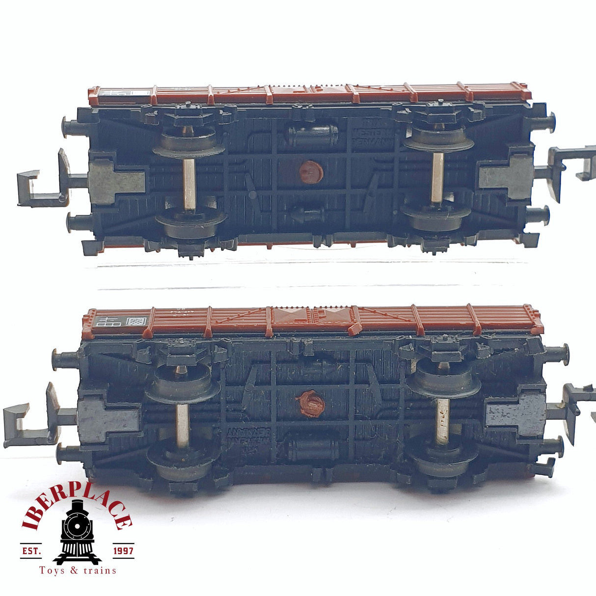 ♻️ 2da mano - Minitrix 2x vagones mercancias de bordes bajos DB N escala 1:160