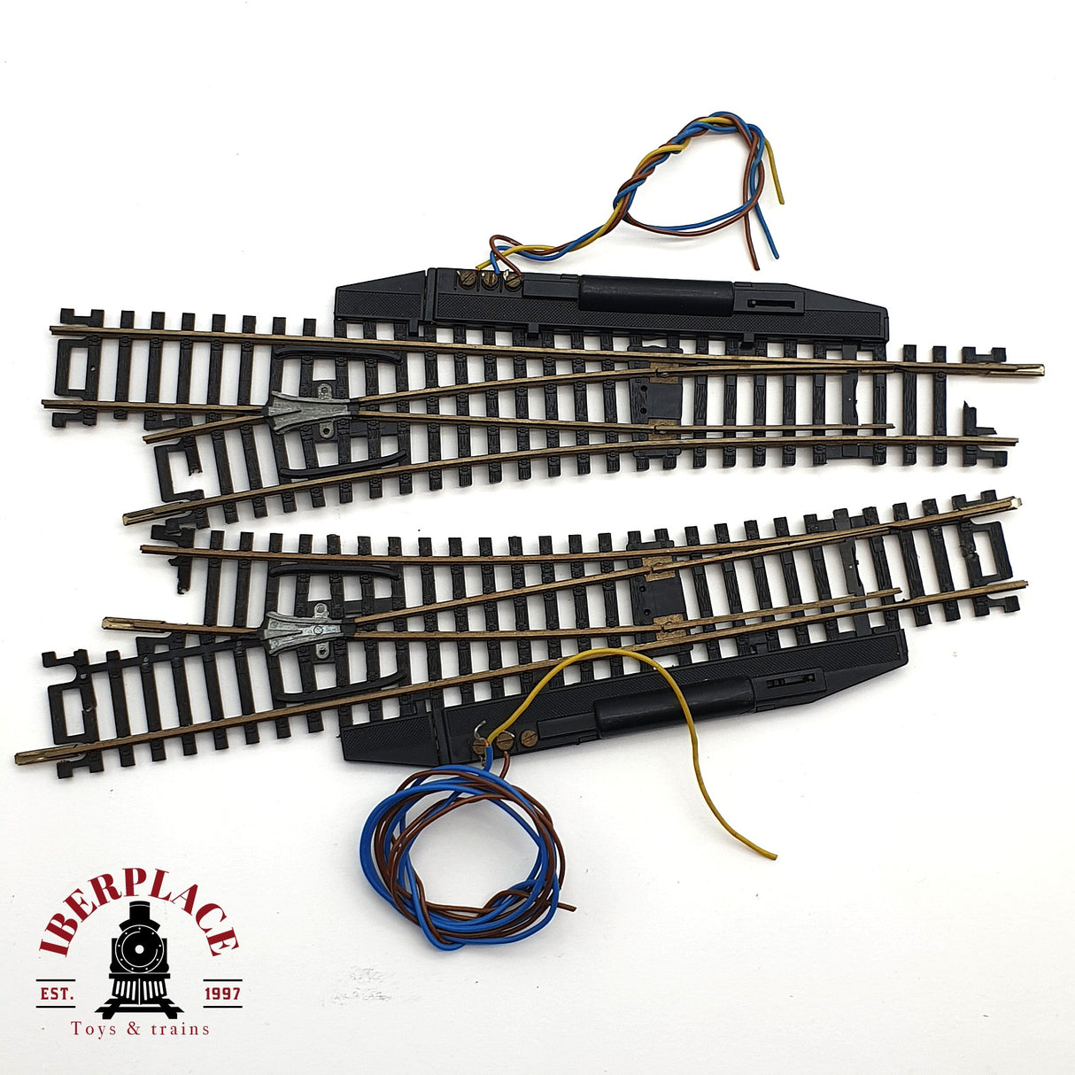 ♻️ 2da mano - 2x Roco desvíos eléctricos izquierda y derecha H0 escala 1:87 E15 2/4