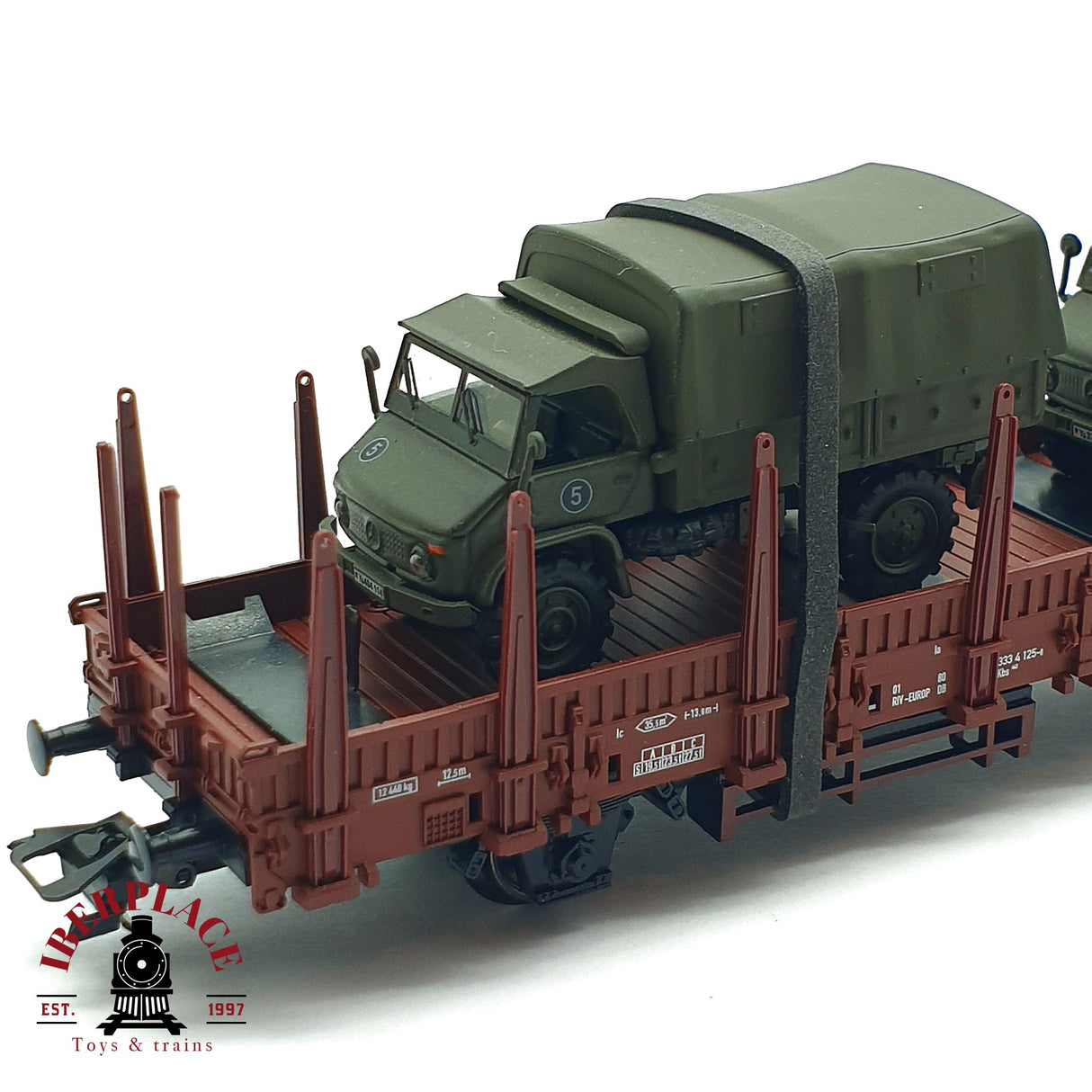 ♻️ 2da mano - Märklin vagón telero con coches militares EUROP DB H0 escala 1:87 A11