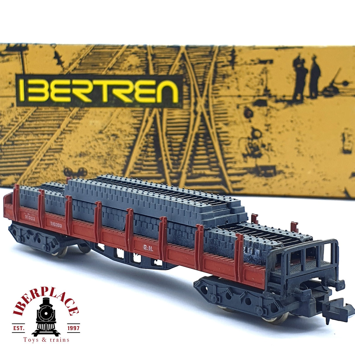 ♻️ 2da mano - Ibertren vagón estacas con hierros de carga RENFE N escala 1:160 AN10