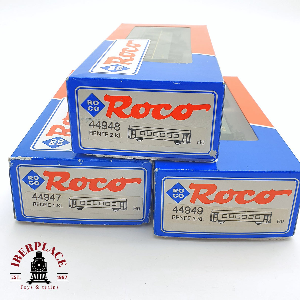 ♻️ 2 mano - Roco 3x vagones pasajero RENFE clases 1-2-3 H0 escala 1:87 AH05