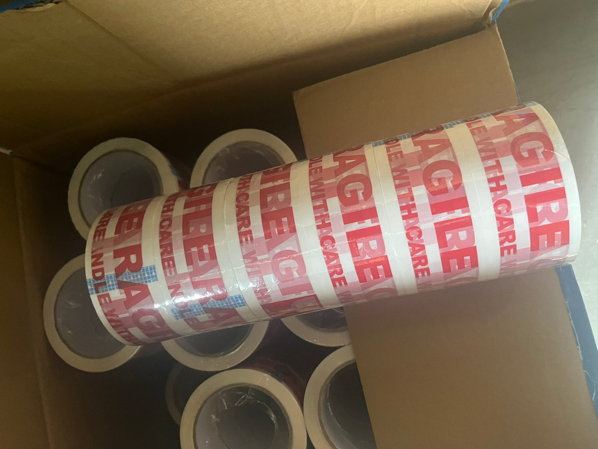 Iberplace Pack – Cinta adhesiva de embalaje “FRAGILE” | Variantes 1–72 rollos | Silenciosa, resistente y fácil de usar