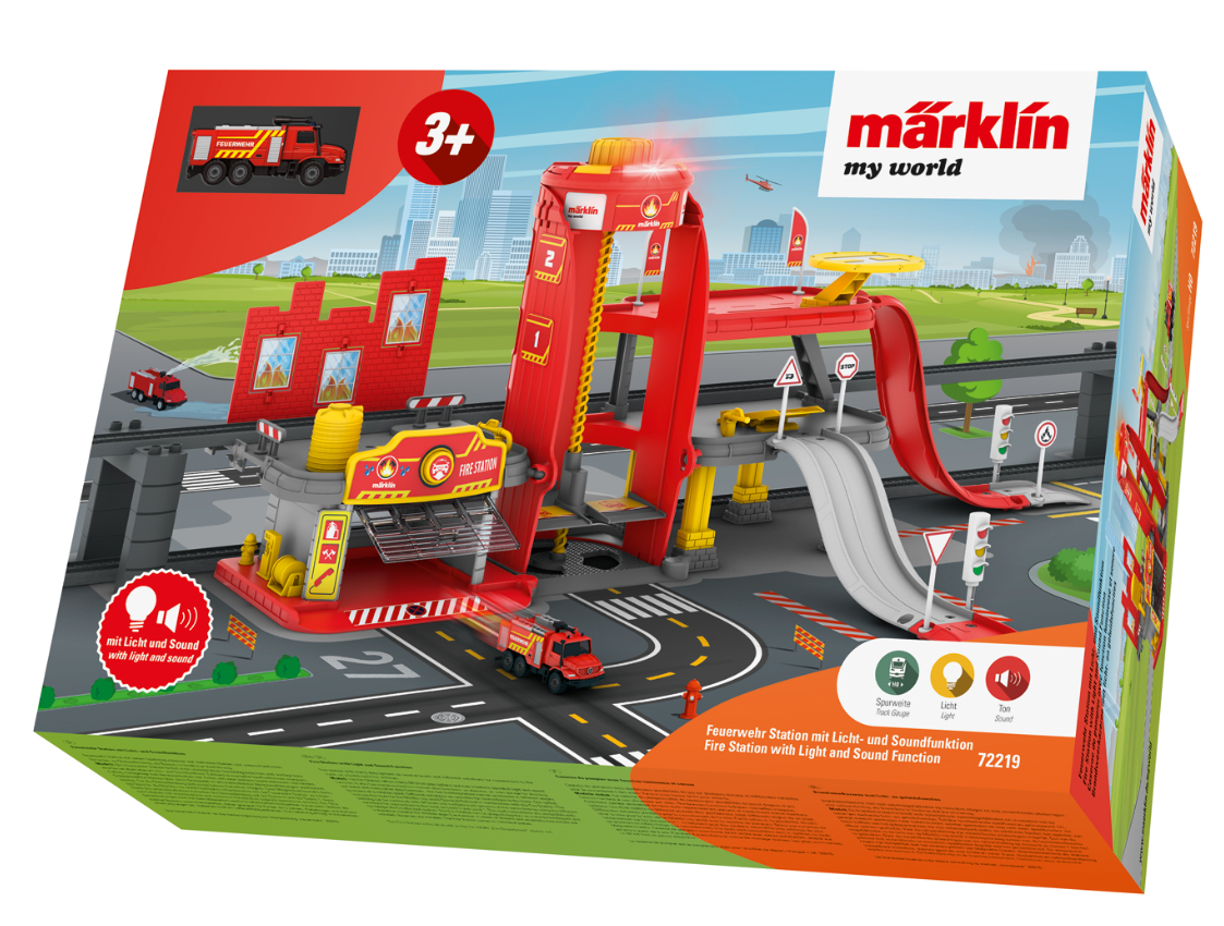 Juguete infantil apto para niños pequeños a partir de 3 años - Märklin my world 72219 Estación de bomberos con función de luz y sonido