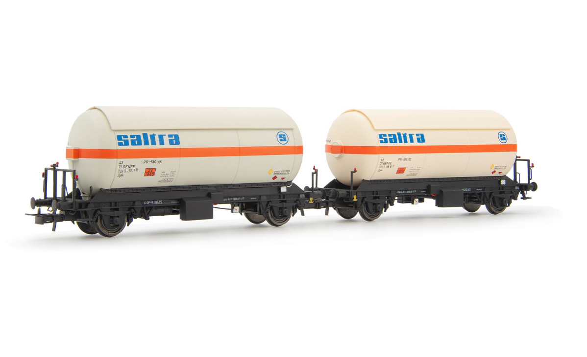 Electrotren HE6070 set de 2 vagones cisternas PR de gas, decoración “Saltra”, ép. IV-V RENFE H0 escala 1:87