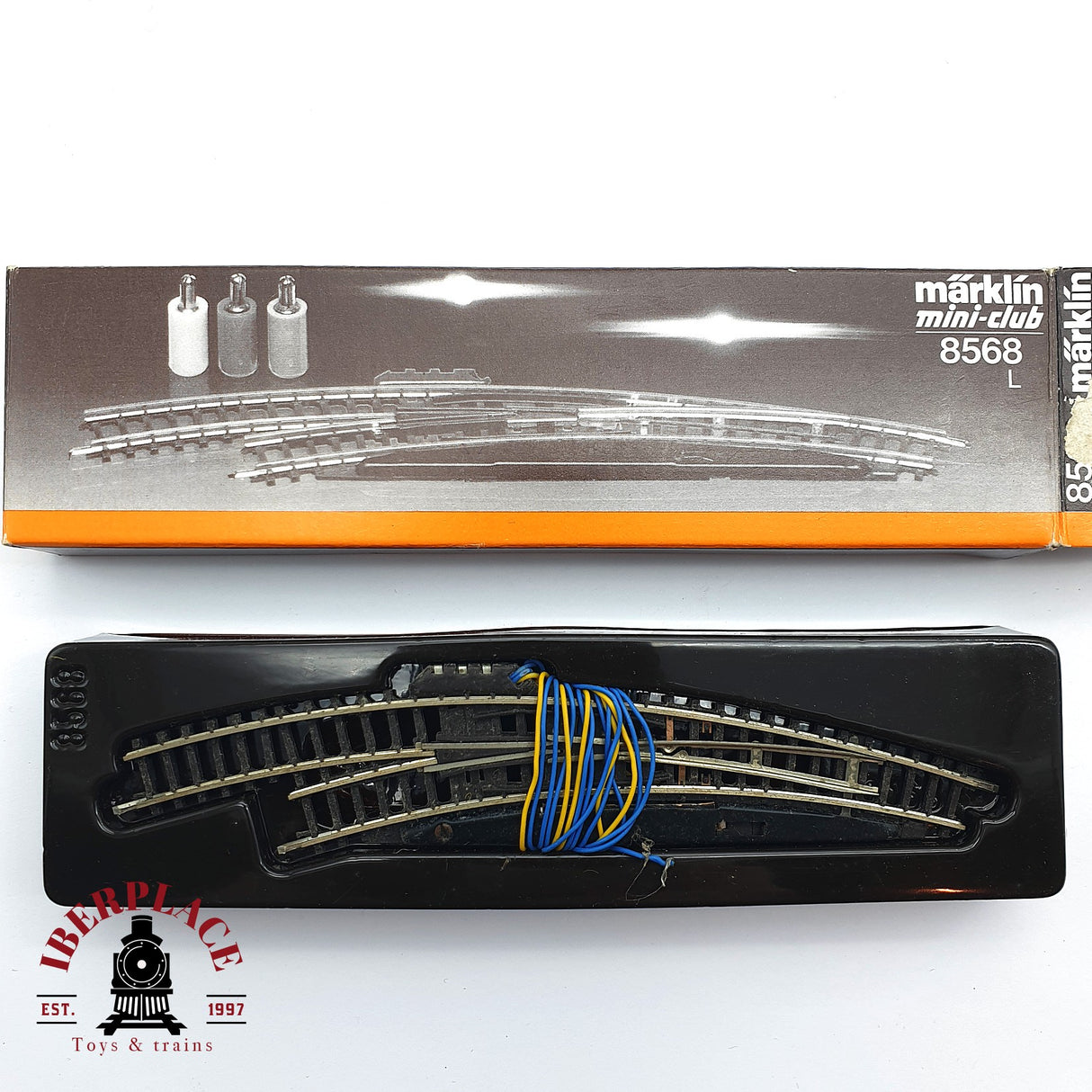 ♻️ 2 mano - Märklin 8568 desvió eléctrico curvo a la izquierda Z escala 1:220 EZ07 1/2