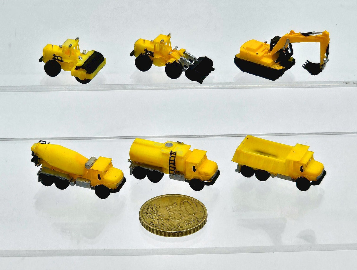 Set de 6 Vehículos de Construcción – Pintados a Mano – Escala Z 1:220