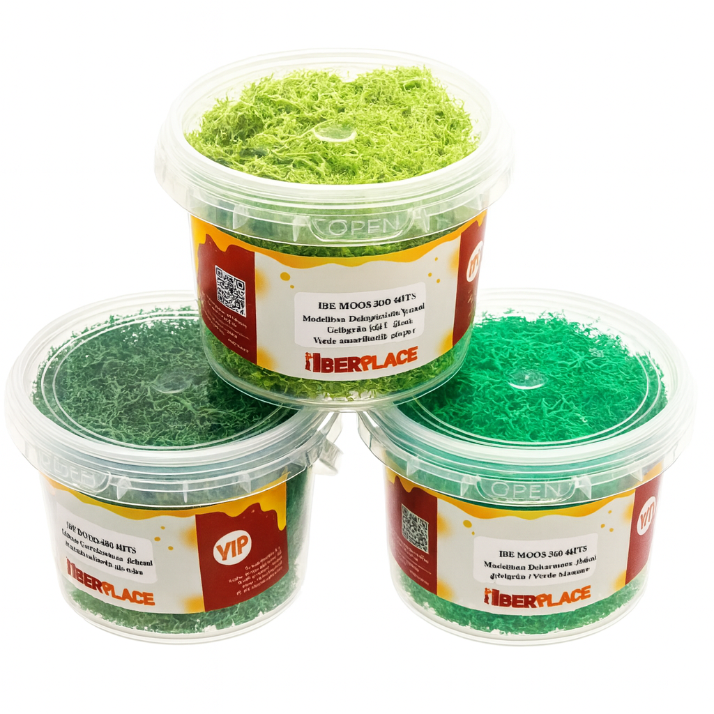 Iberplace Elements – Musgo decorativo natural preservado 500 ml (elige color) – sin tóxicos, flexible – para belenes, dioramas y maquetas