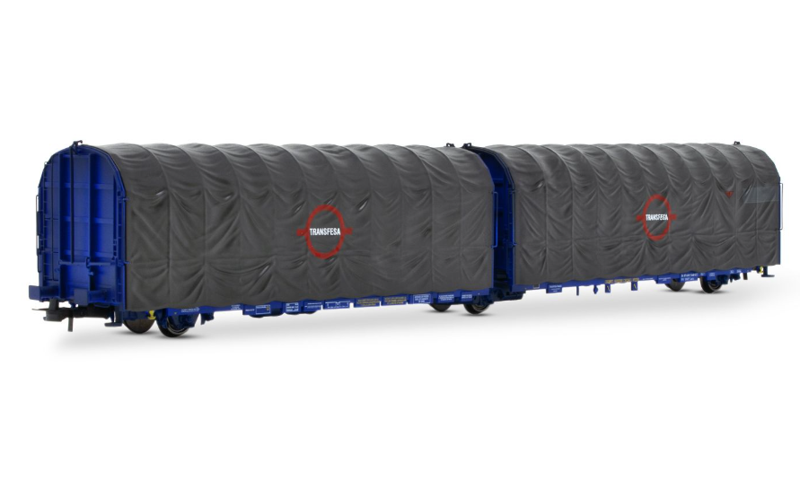 Vagón articulado TRANSFESA de 3 ejes con lona – Tipo Lails 24-87-420-7-054-8 – Escala H0 – Electrotren HE6062 (época IV)