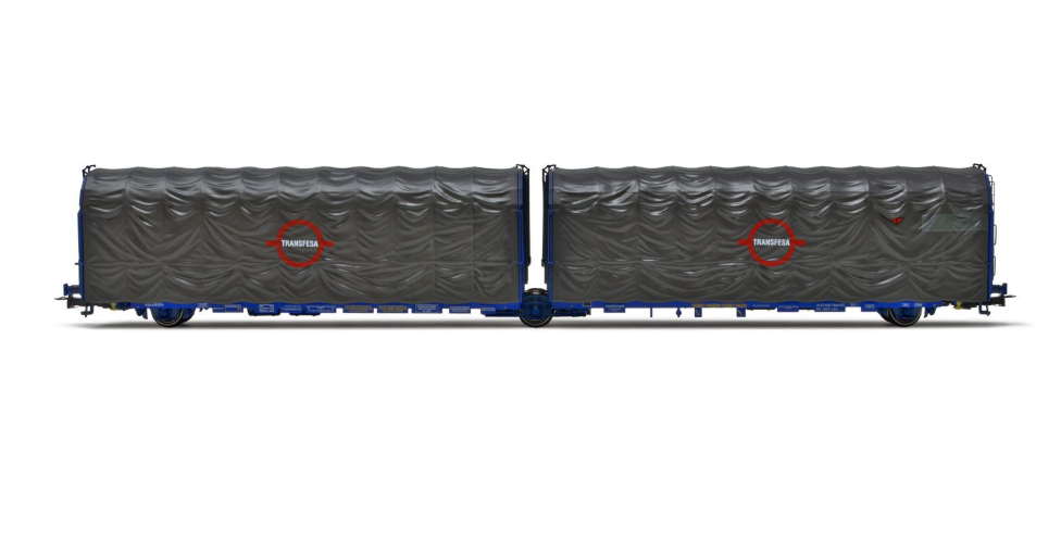 Vagón articulado TRANSFESA de 3 ejes con lona – Tipo Lails 24-87-420-7-054-8 – Escala H0 – Electrotren HE6062 (época IV)