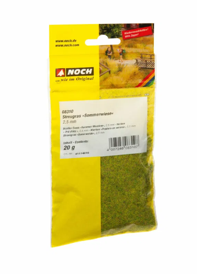 NOCH 08310 Césped Electroestático “Pradera de Verano” – 2,5 mm 20 Gr. para Maquetas de Modelismo Ferroviario