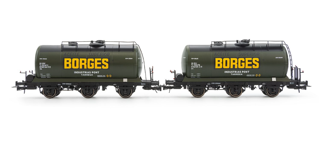 Set de 2 vagones cisterna RENFE “Borges” de 3 ejes – Escala H0 – Electrotren HE6052 (época III))