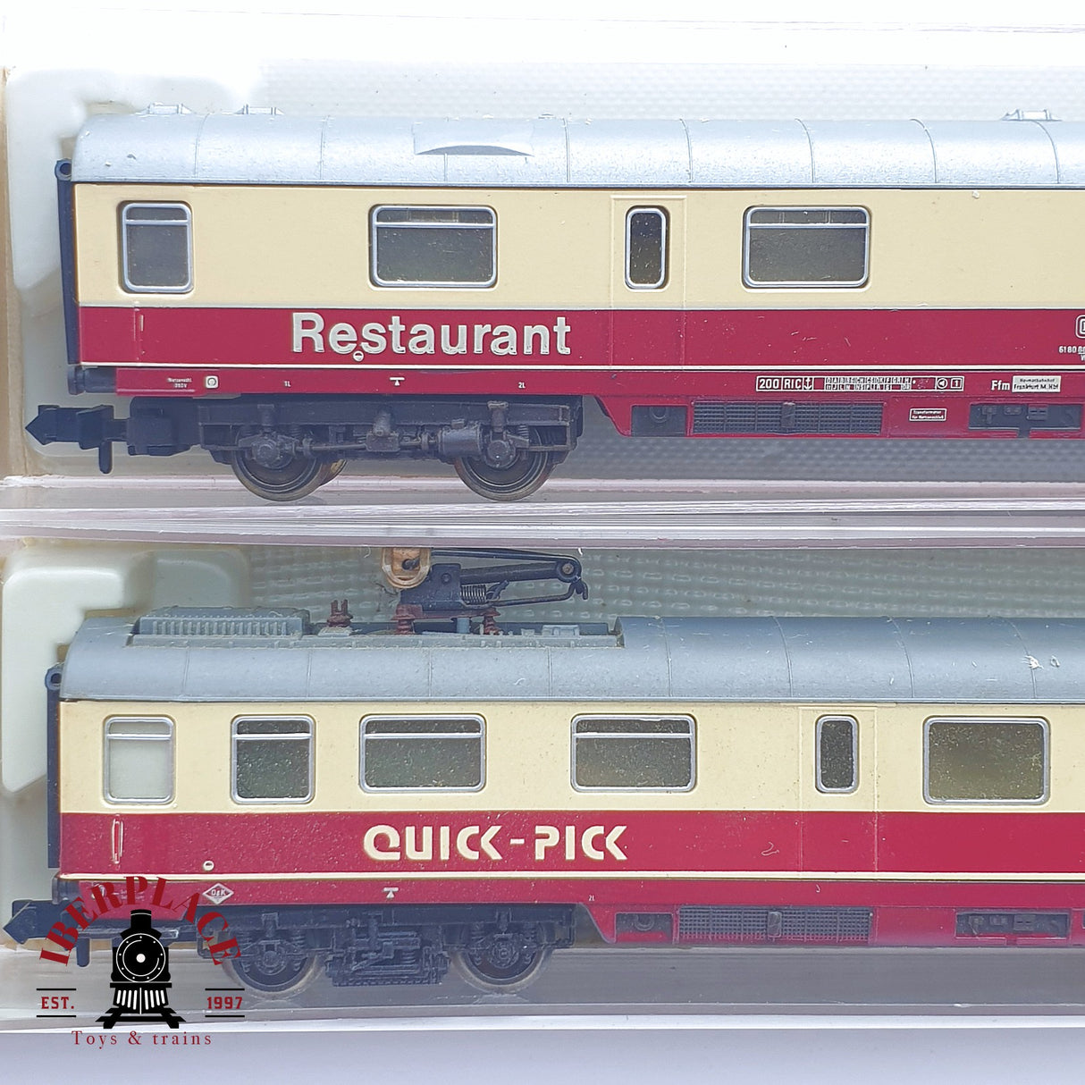 ♻️ 2 mano - Fleischmann 2x vagones pasajeros restaurante Quick Pick DB N escala 1:160 TEN06