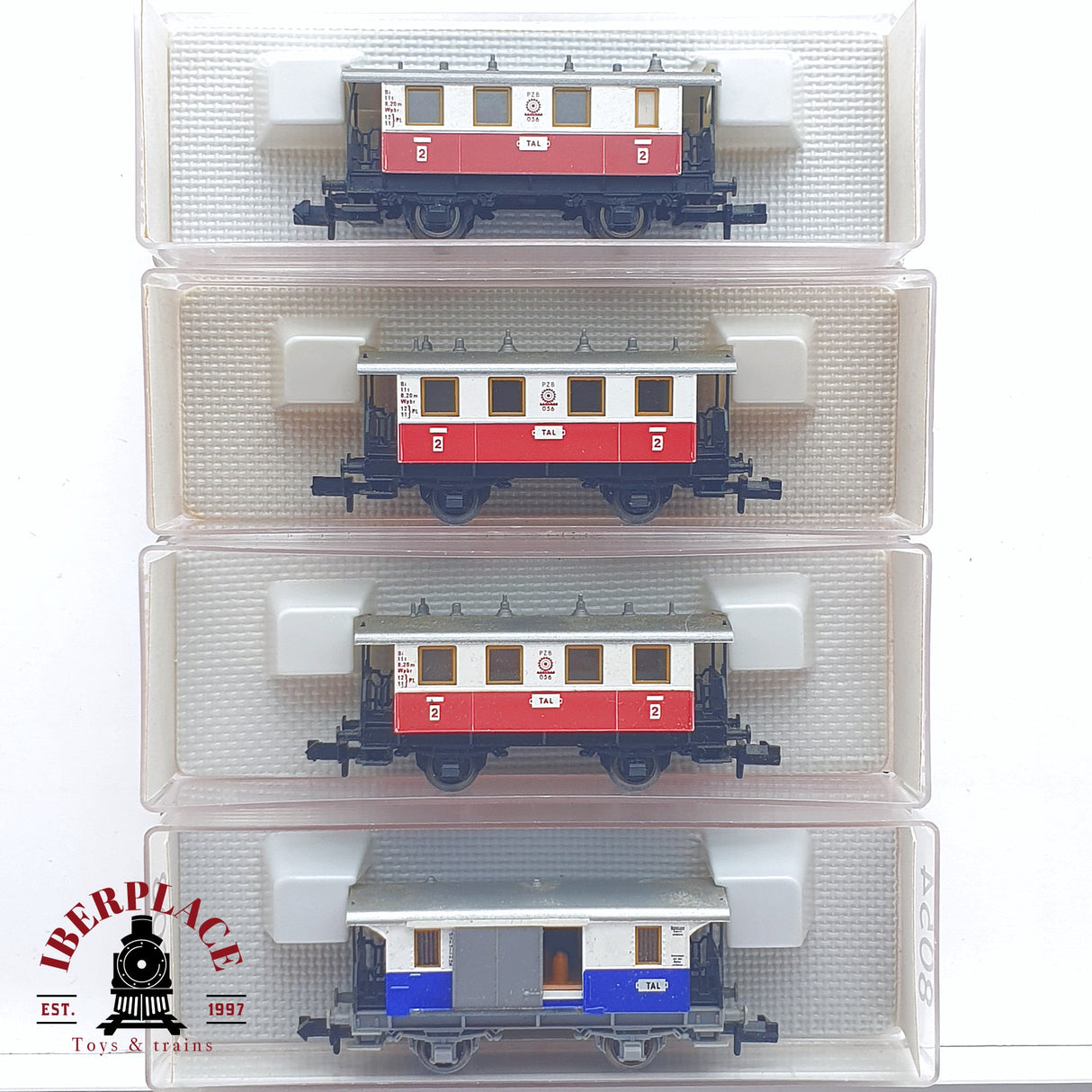 ♻️ 2 mano - Fleischmann 4x vagones pasajeros PZB 056 clase 2 N escala 1:160 TEN06