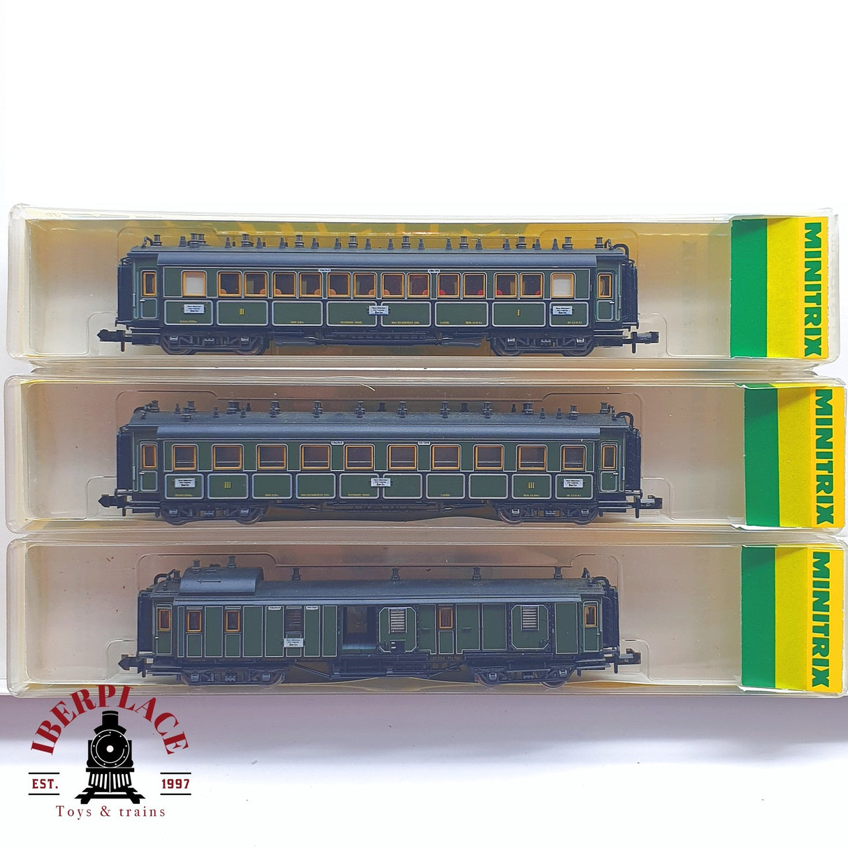 ♻️ 2 mano - Minitrix 3x vagones pasajeros y equipaje K.Bay.Sts.B Berlin N escala 1:160 TEN06