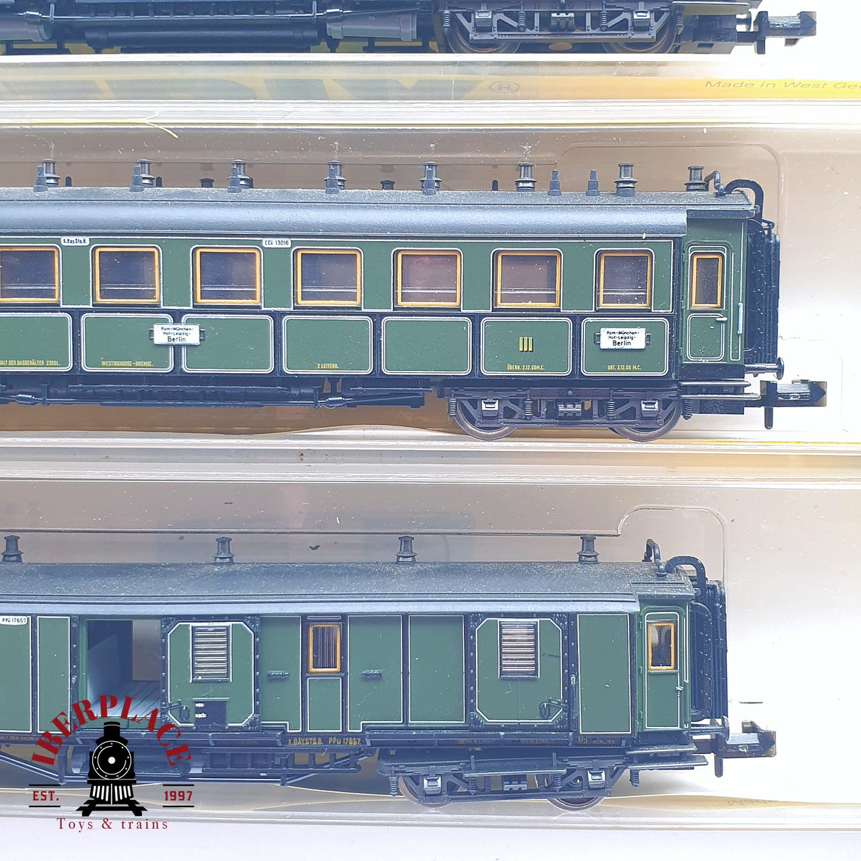 ♻️ 2 mano - Minitrix 3x vagones pasajeros y equipaje K.Bay.Sts.B Berlin N escala 1:160 TEN06