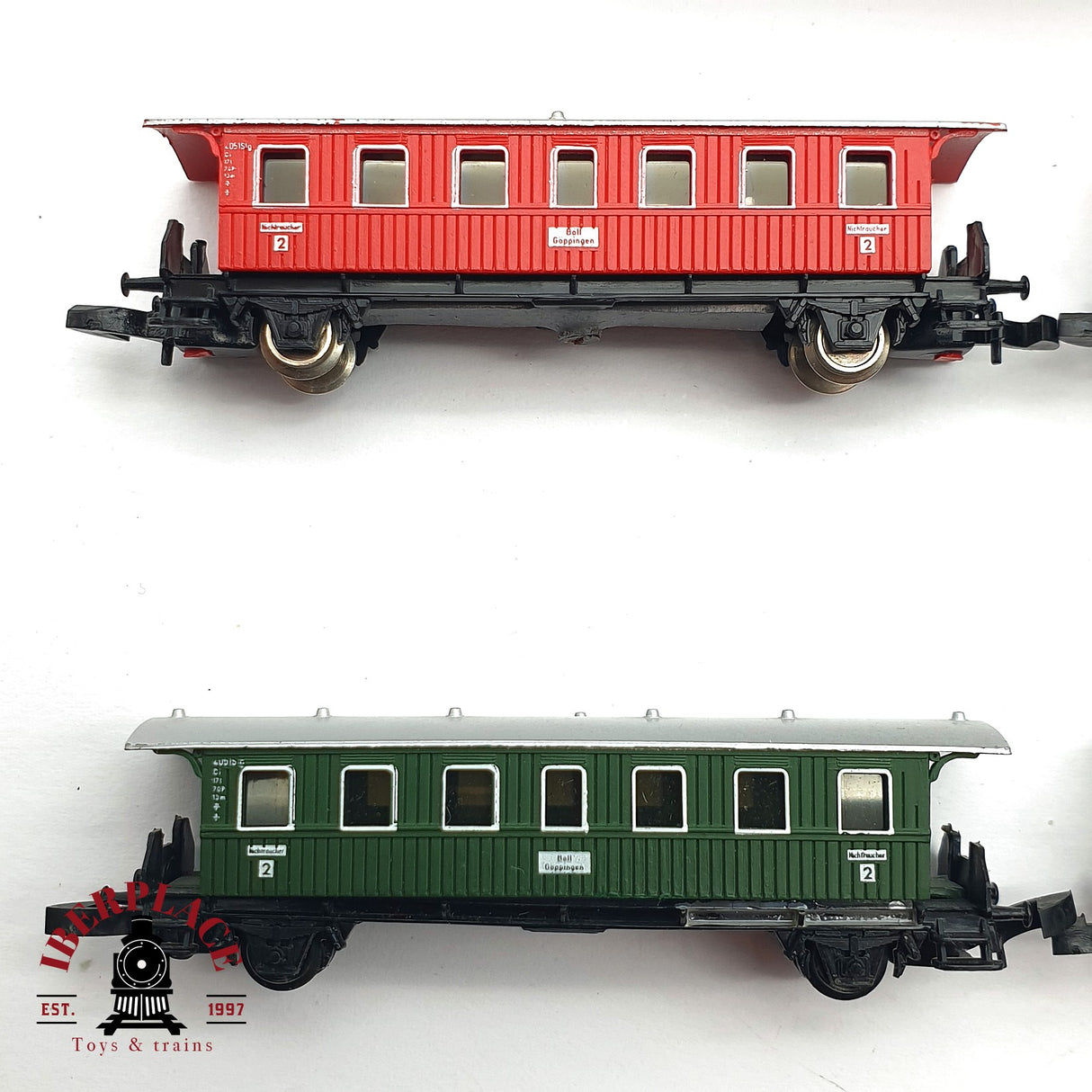 ♻️ 2 mano - Märklin 5x 8701 vagones pasajero verde y rojo Z escala 1:220 EZ07