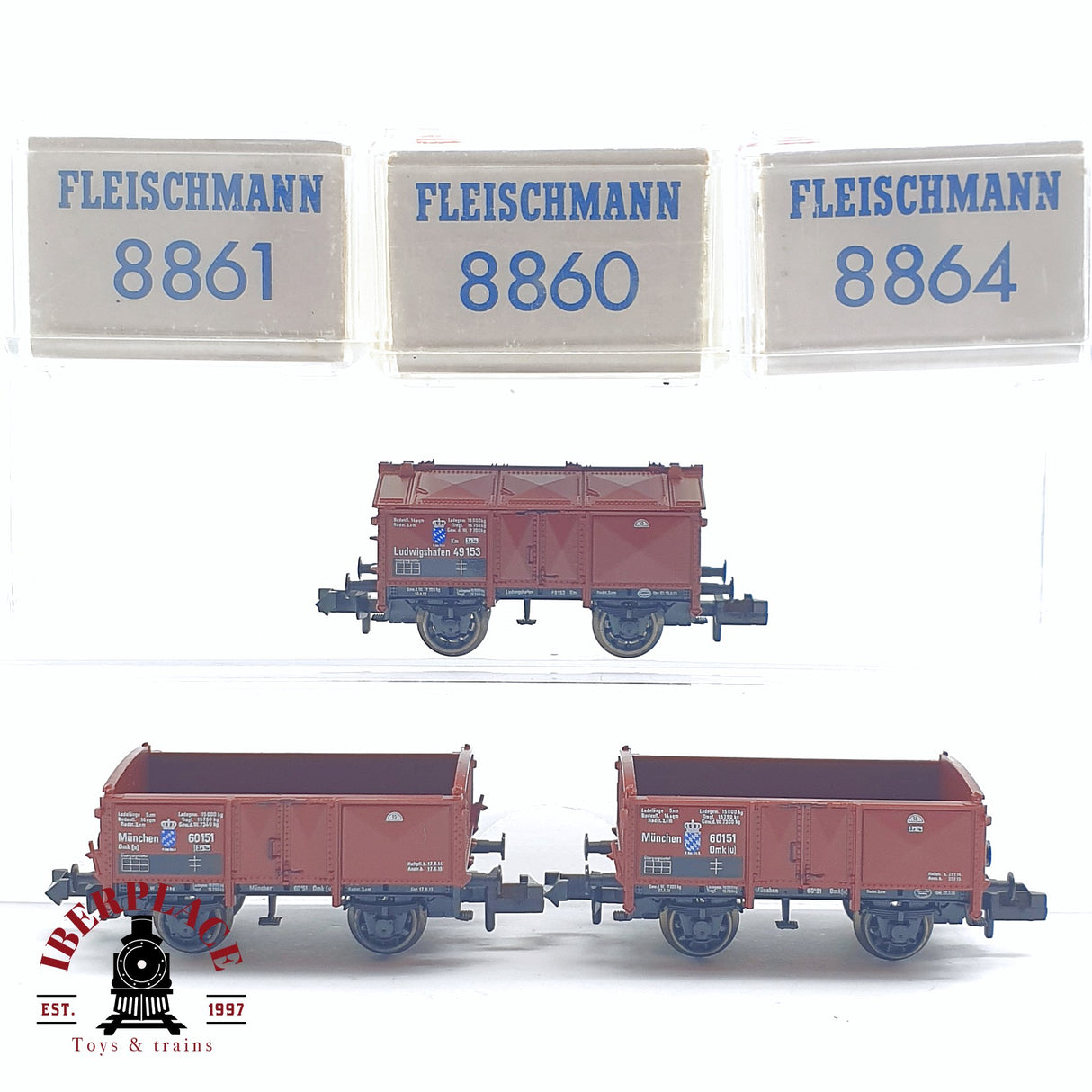 ♻️ 2 mano - Fleischmann 3x vagones abiertos K.Bay.Sts.B N escala 1:160 AN03