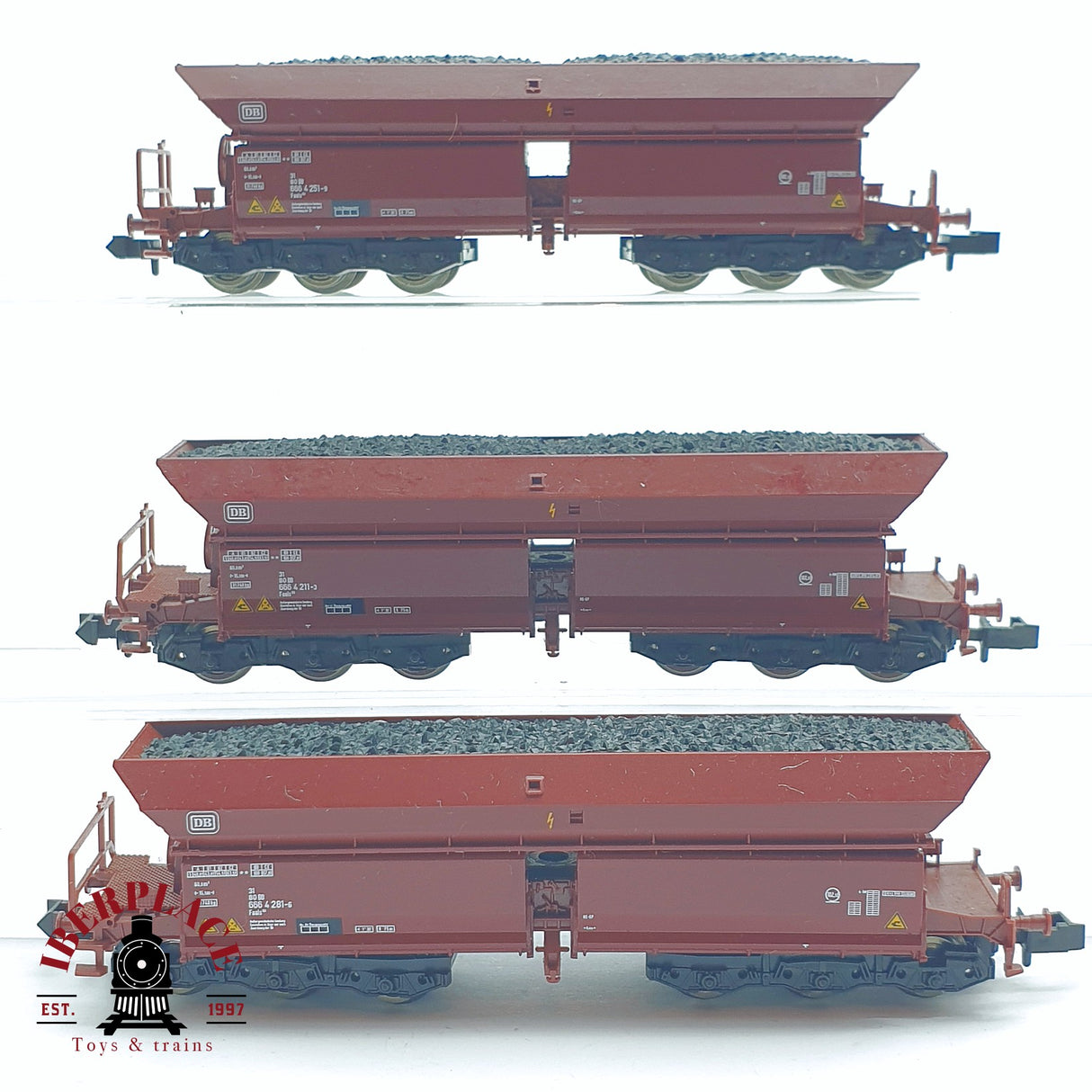 ♻️ 2 mano - Roco 3x vagones Tolva con carbón DB N escala 1:160 AN03