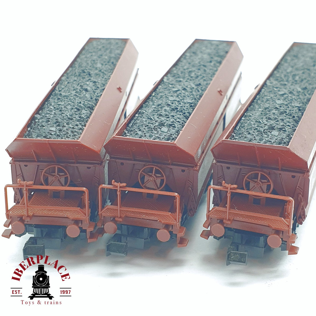 ♻️ 2 mano - Roco 3x vagones Tolva con carbón DB N escala 1:160 AN03