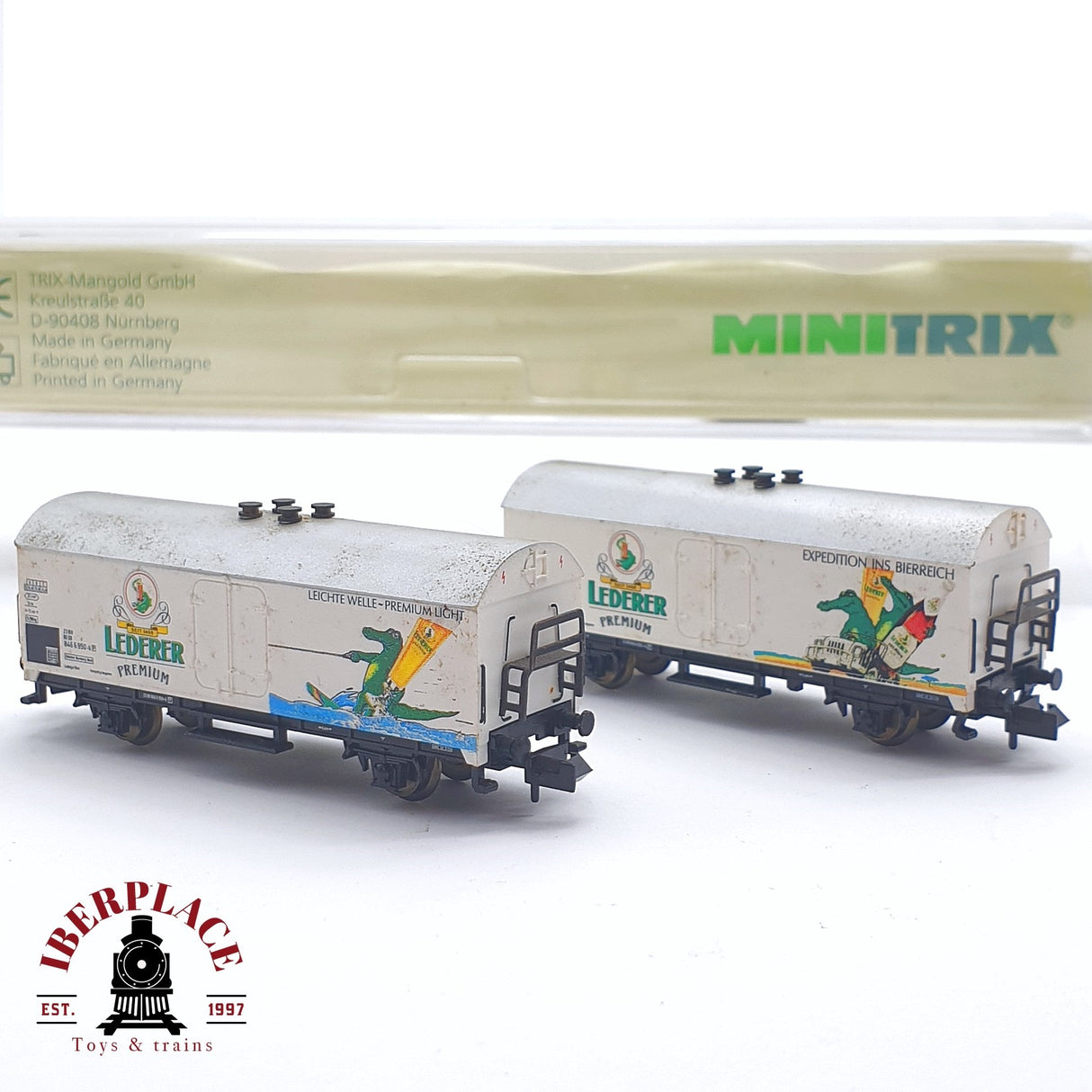 ♻️ 2 mano - Minitrix 13917K vagones cerveceros Lederer DB N escala 1:160 TEN06