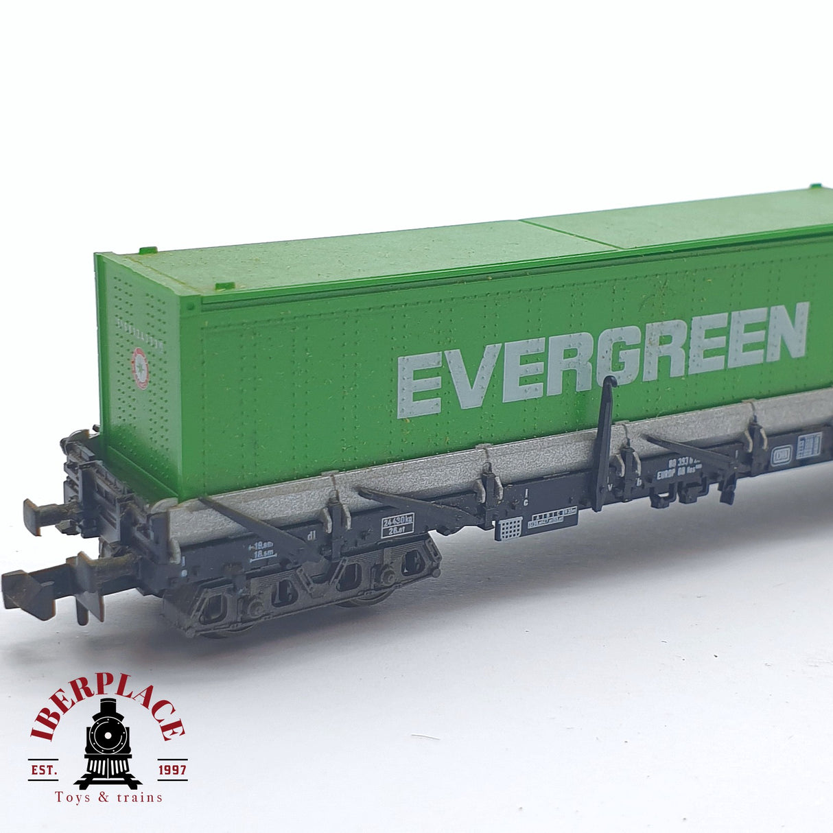 ♻️ 2 mano - Fleischmann 8249K vagón estacas con contenedores evergreen DB N escala 1:160 TEN06