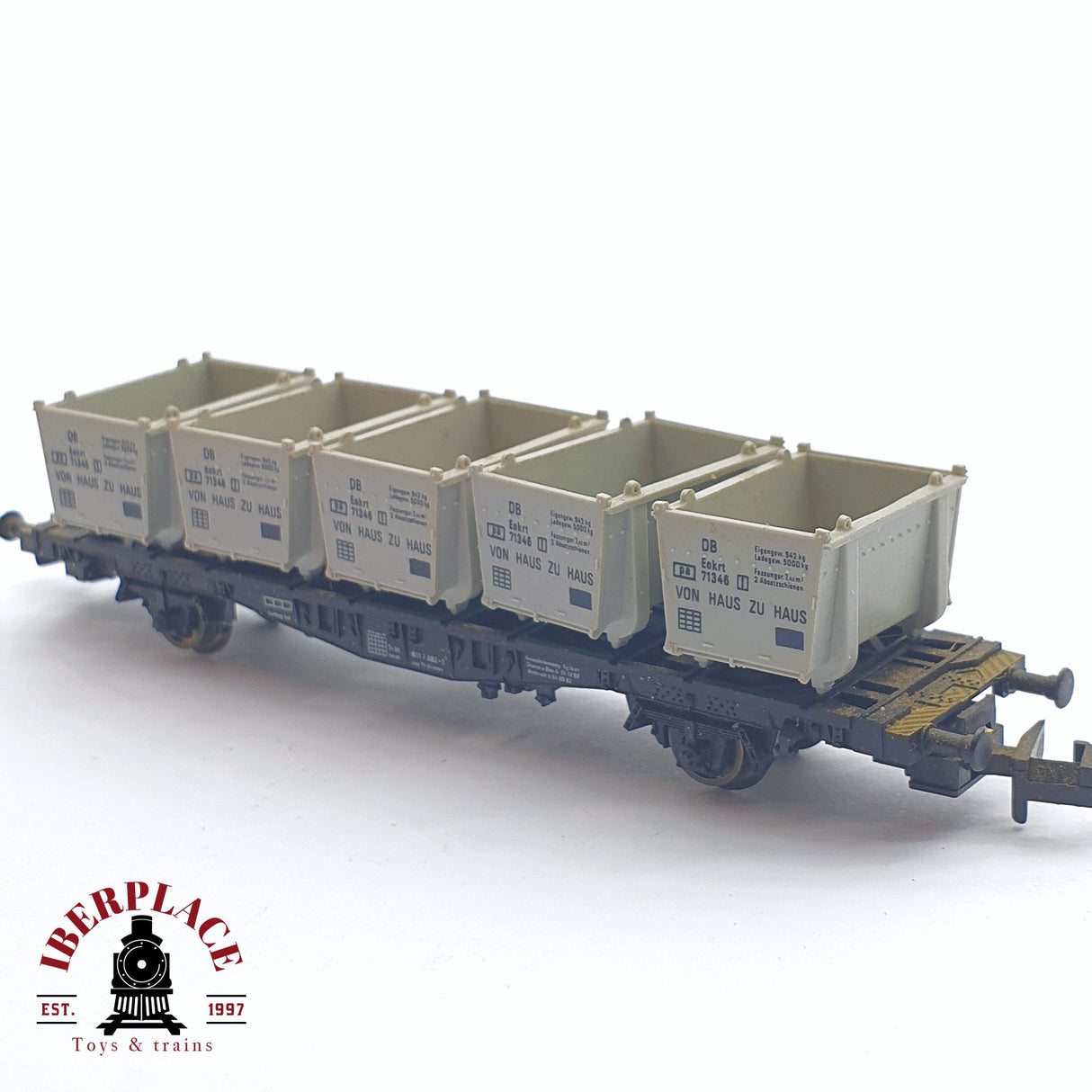 ♻️ 2 mano - Fleischmann 8231 vagón portacontenedores DB N escala 1:160 TEN06