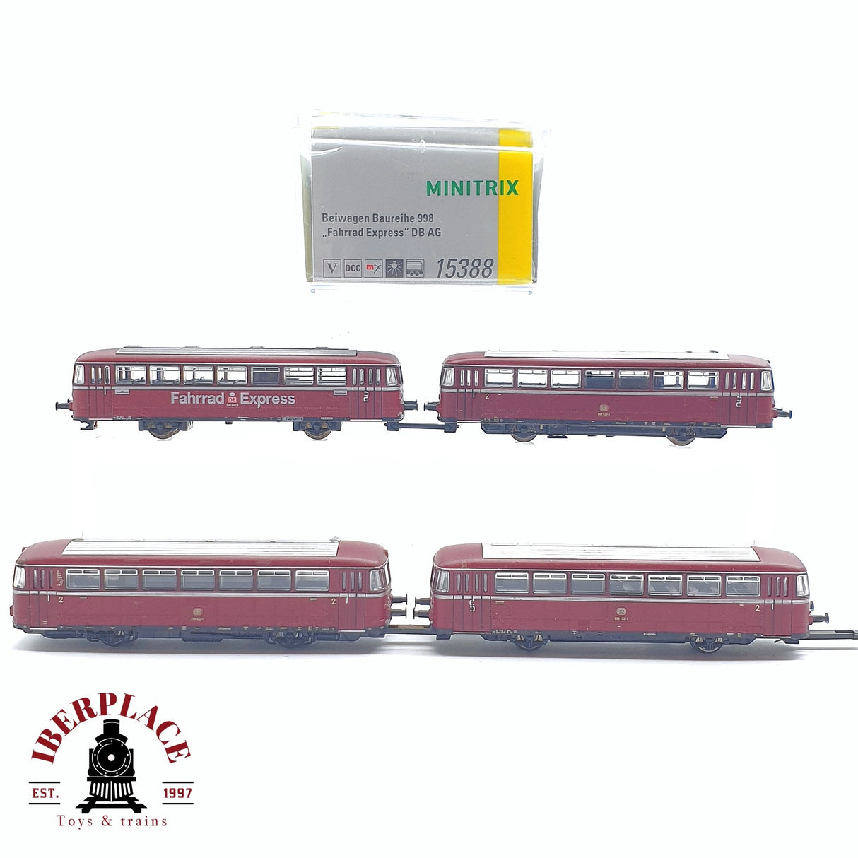 ♻️ 2 mano - Minitrix 4x Ferrobus con remolques DB Bicicleta express N escala 1:160 TEN06