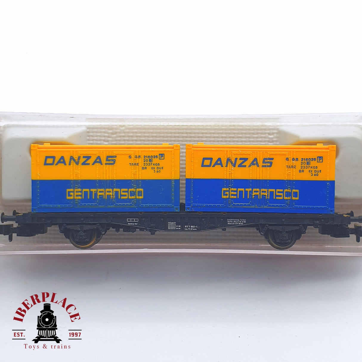 ♻️ 2 mano - Fleischmann 8233 vagón con contenedores DANZAS Gentransco DB N escala 1:160 TEN06 2/2