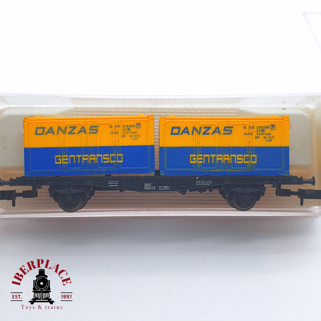 ♻️ 2 mano - Fleischmann 8243 vagón con contenedores DANZAS Gentransco DB N escala 1:160 TEN06