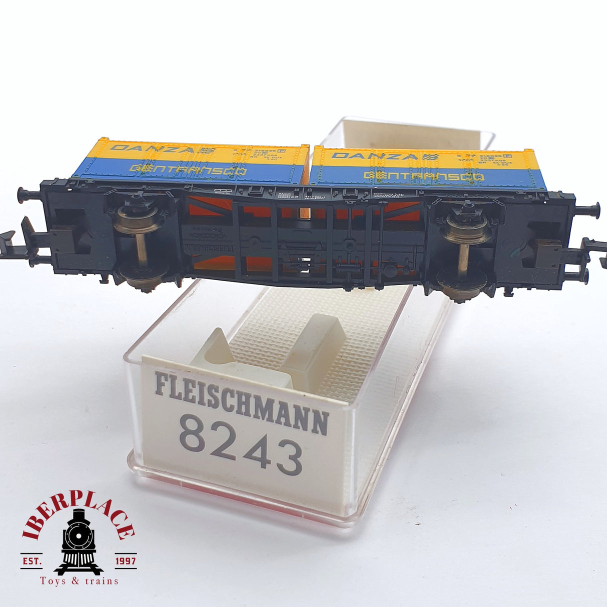 ♻️ 2 mano - Fleischmann 8243 vagón con contenedores DANZAS Gentransco DB N escala 1:160 TEN06